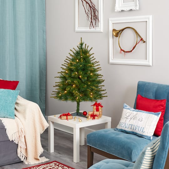 3ft. Pre-Lit New England Pine Artificial Christmas Tree, Clear LED Lights